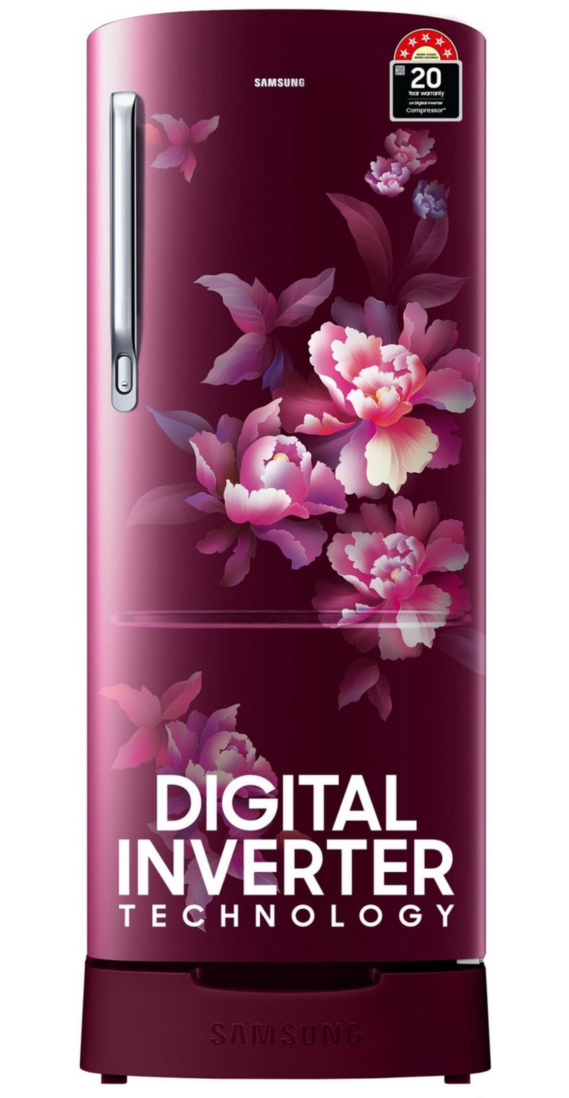 Samsung 183 L Direct Cool Single Door 5 Star Refrigerator with Base Drawer with Digital Inverter (Himalaya Poppy Red, RR20D2825HN/NL)