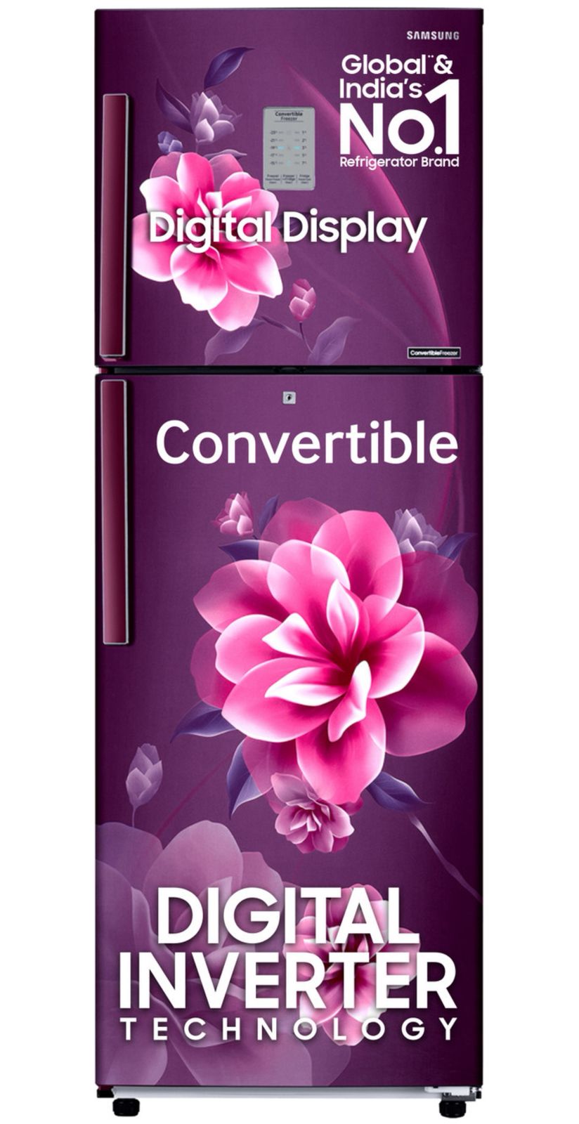 Samsung 236 L Frost Free Double Door 2 Star Convertible Refrigerator with Digital Inverter and Display (Camellia Purple, RT28C3922CR/HL)