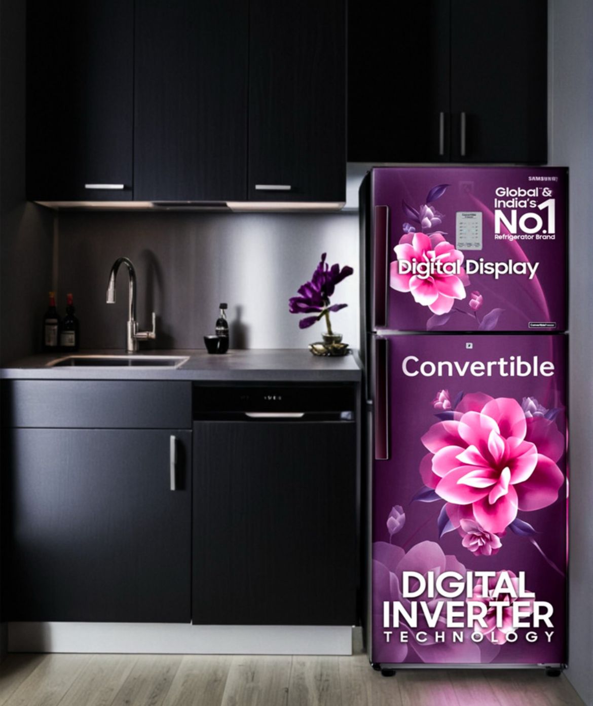 Samsung 236 L Frost Free Double Door 2 Star Convertible Refrigerator with Digital Inverter and Display (Camellia Purple, RT28C3922CR/HL) - Image 3