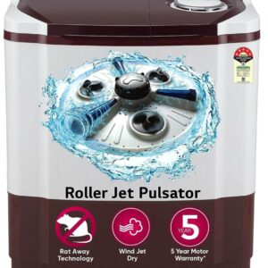 LG 8.5 kg 5 Star with Roller Jet Pulsator with Soak, Wind Jet Dry and Collar Scrubber Semi Automatic Top Load Maroon, White (P8530SRAZ)