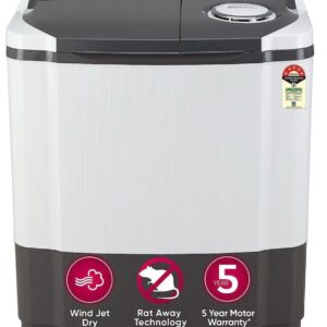 LG 7 kg 5 Star with Wind Jet Dry, Collar Scrubber and Rust Free Plastic Base Semi Automatic Top Load Grey, White (P7020NGAZ)