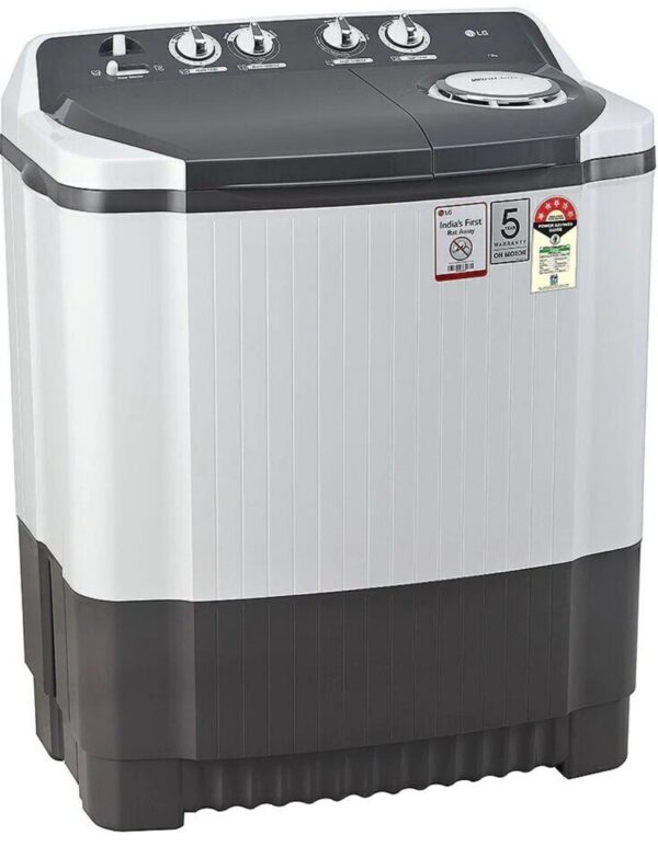 LG 7 kg 5 Star with Wind Jet Dry, Collar Scrubber and Rust Free Plastic Base Semi Automatic Top Load Grey, White (P7020NGAZ) - Image 4