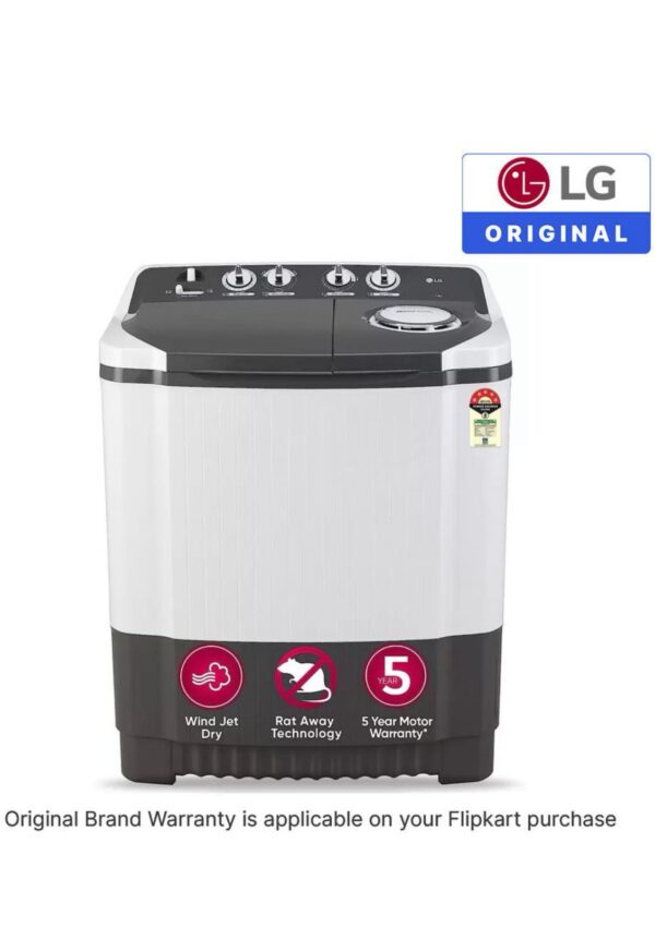 LG 7 kg 5 Star with Wind Jet Dry, Collar Scrubber and Rust Free Plastic Base Semi Automatic Top Load Grey, White (P7020NGAZ) - Image 5