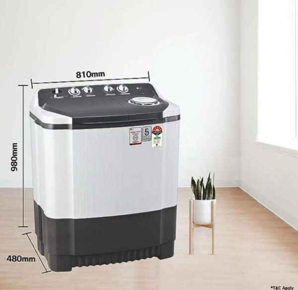 LG 7 kg 5 Star with Wind Jet Dry, Collar Scrubber and Rust Free Plastic Base Semi Automatic Top Load Grey, White (P7020NGAZ) - Image 6