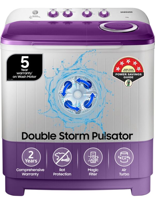 Samsung 7 kg 5 star, Air Turbo Drying Semi Automatic Top Load Grey, Purple (WT70M3000UU/ TL)