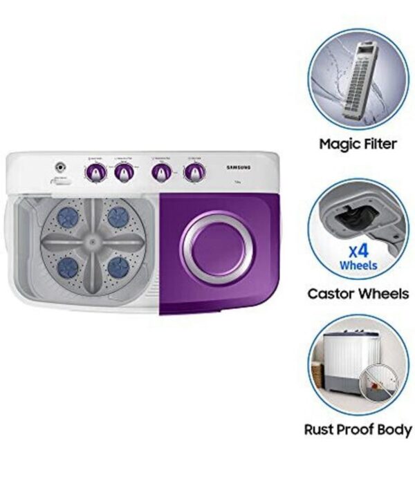 Samsung 7 kg 5 star, Air Turbo Drying Semi Automatic Top Load Grey, Purple (WT70M3000UU/ TL) - Image 5