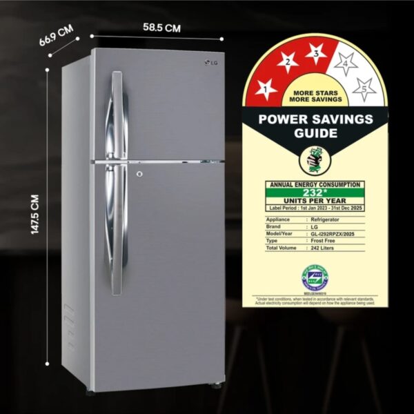 LG 242 L Frost Free Double Door 3 Star Refrigerator with DoorCooling+ & Smart Inverter Compressor  (Shiny Steel, GL-I292RPZX) - Image 2