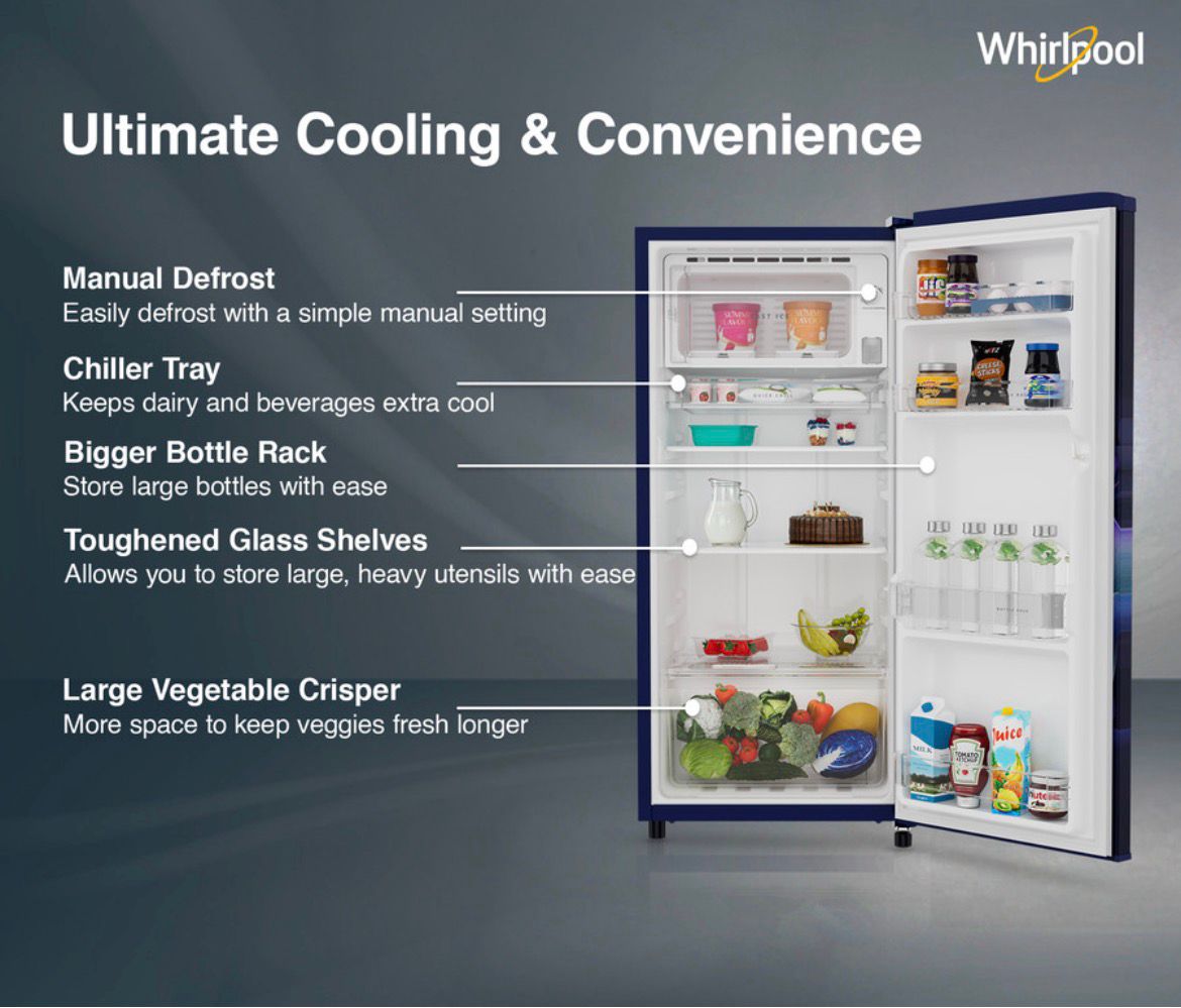 Whirlpool 184 L Direct Cool Single Door 2 Star Refrigerator (Sapphire Serena, 205 WDE PRM 2S SAPPHIRE SERENA-Z) - Image 6