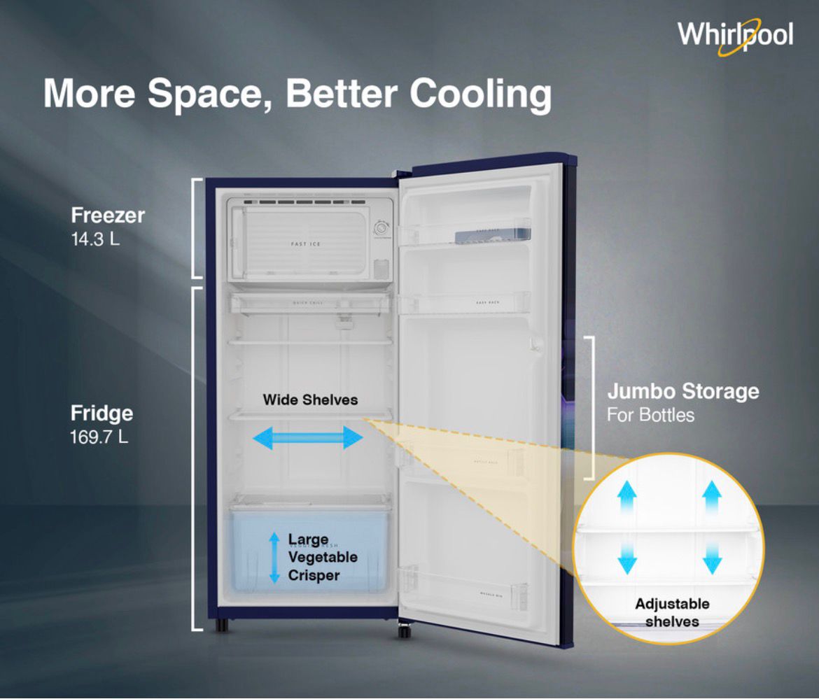Whirlpool 184 L Direct Cool Single Door 2 Star Refrigerator (Sapphire Serena, 205 WDE PRM 2S SAPPHIRE SERENA-Z) - Image 8