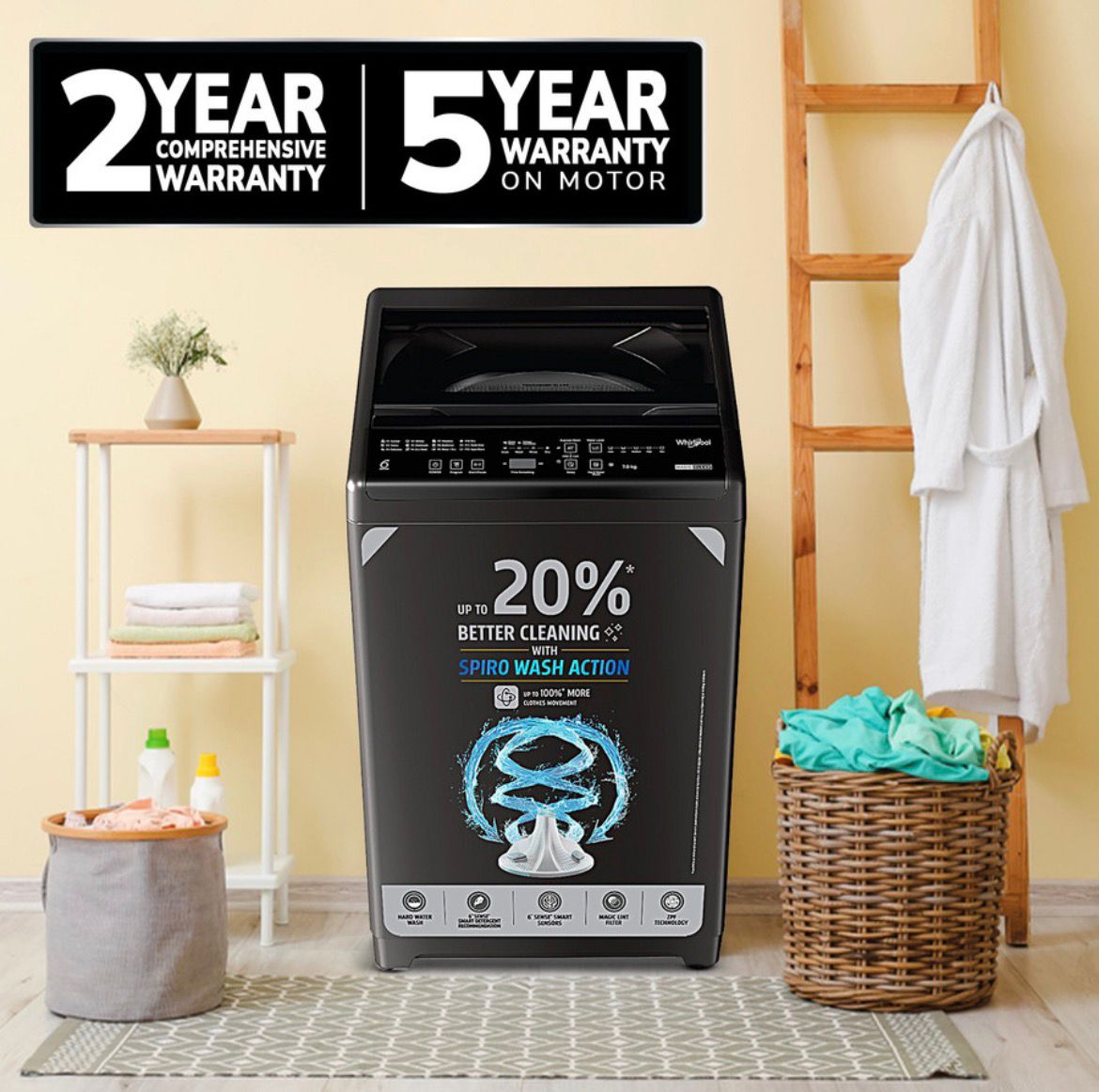 Whirlpool 7 kg Magic Clean 5 Star Fully Automatic Top Load Washing Machine Grey (MAGIC CLEAN 7.0 GENX GREY 5YMW) - Image 6