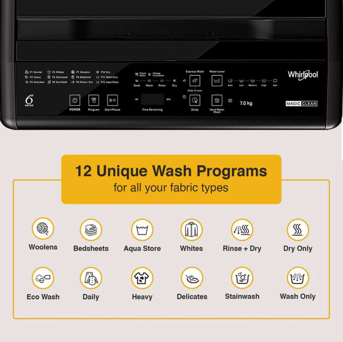 Whirlpool 7 kg Magic Clean 5 Star Fully Automatic Top Load Washing Machine Grey (MAGIC CLEAN 7.0 GENX GREY 5YMW) - Image 7