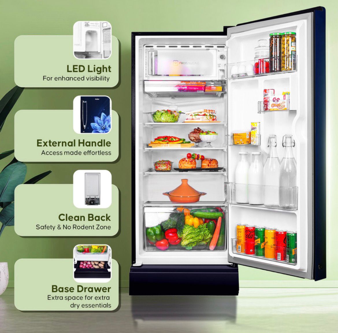 Haier 190 L Direct Cool Single Door 5 Star Refrigerator with Base Drawer with ,Large Storage Space1 Hour Icing Technology (Marine Peony, HED-205MFB-P) - Image 5