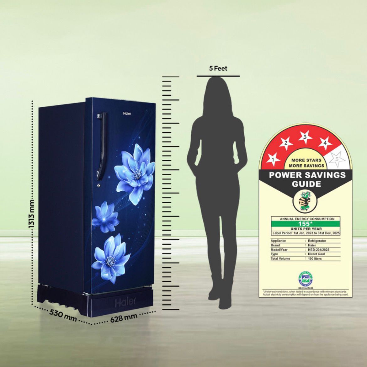 Haier 190 L Direct Cool Single Door 5 Star Refrigerator with Base Drawer with ,Large Storage Space1 Hour Icing Technology (Marine Peony, HED-205MFB-P) - Image 7