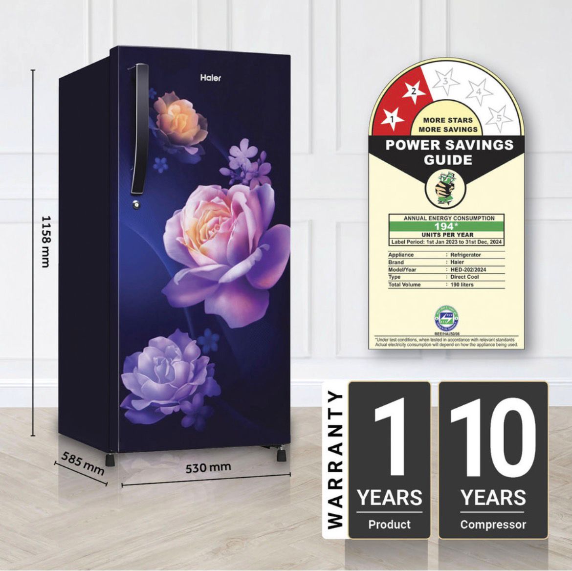 Haier 190 L Direct Cool Single Door 2 Star Refrigerator with Large Storage Space1 Hour Icing Technology (Marine Noisettes, HED-202MN-P) - Image 6