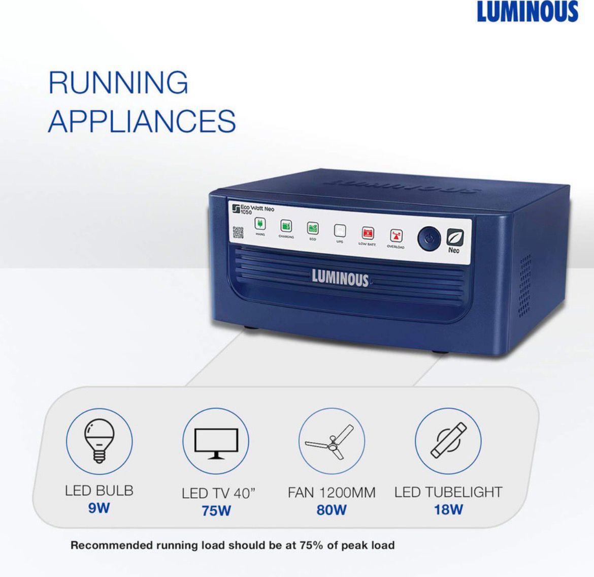 LUMINOUS 900 VA with 24 Months Warranty Square Wave Inverter (1050/12V) - Image 7