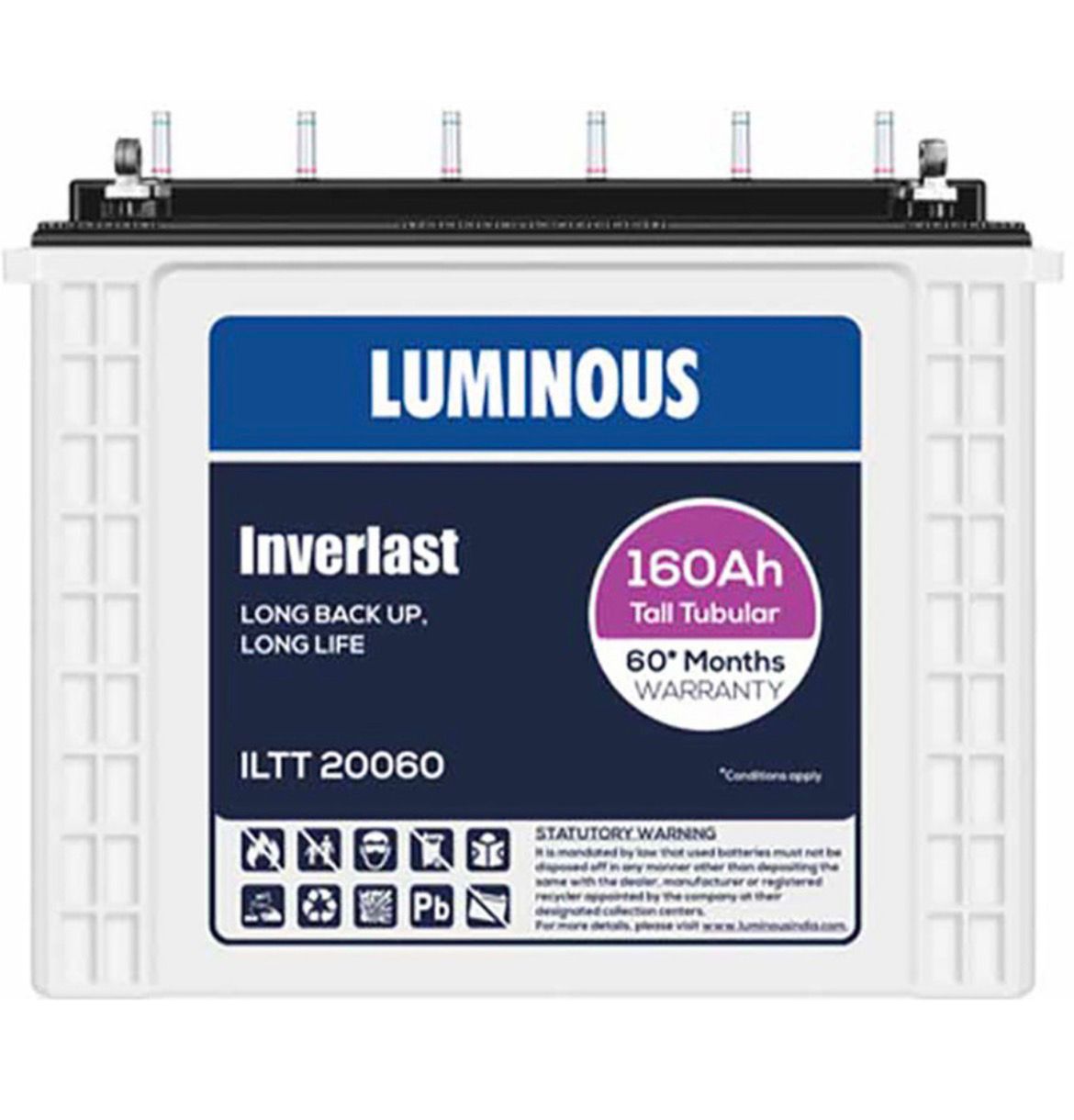 LUMINOUS 60 Months Warranty Tubular Inverter Battery (160 Ah, ILTT 20060)