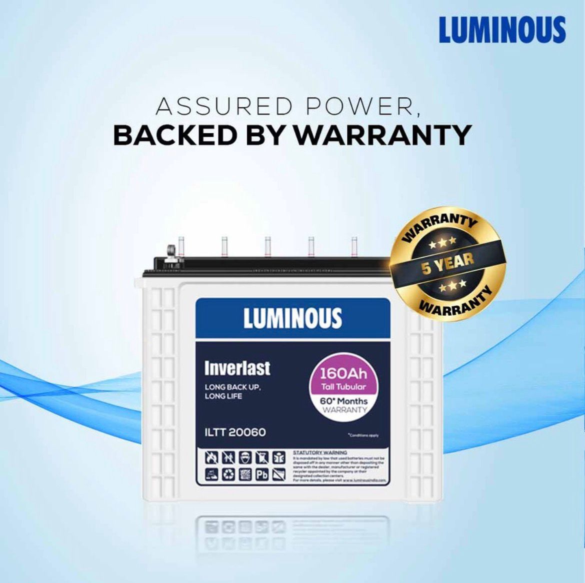 LUMINOUS 60 Months Warranty Tubular Inverter Battery (160 Ah, ILTT 20060) - Image 3