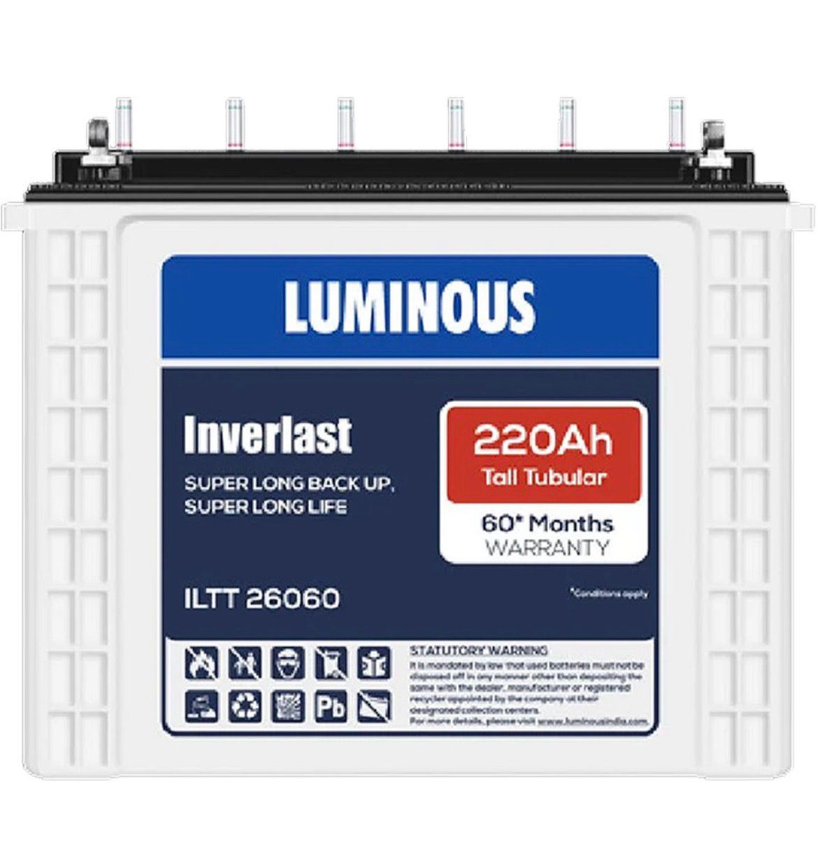 LUMINOUS 60 Months Warranty Tubular Inverter Battery (220 Ah, ILTT26060)