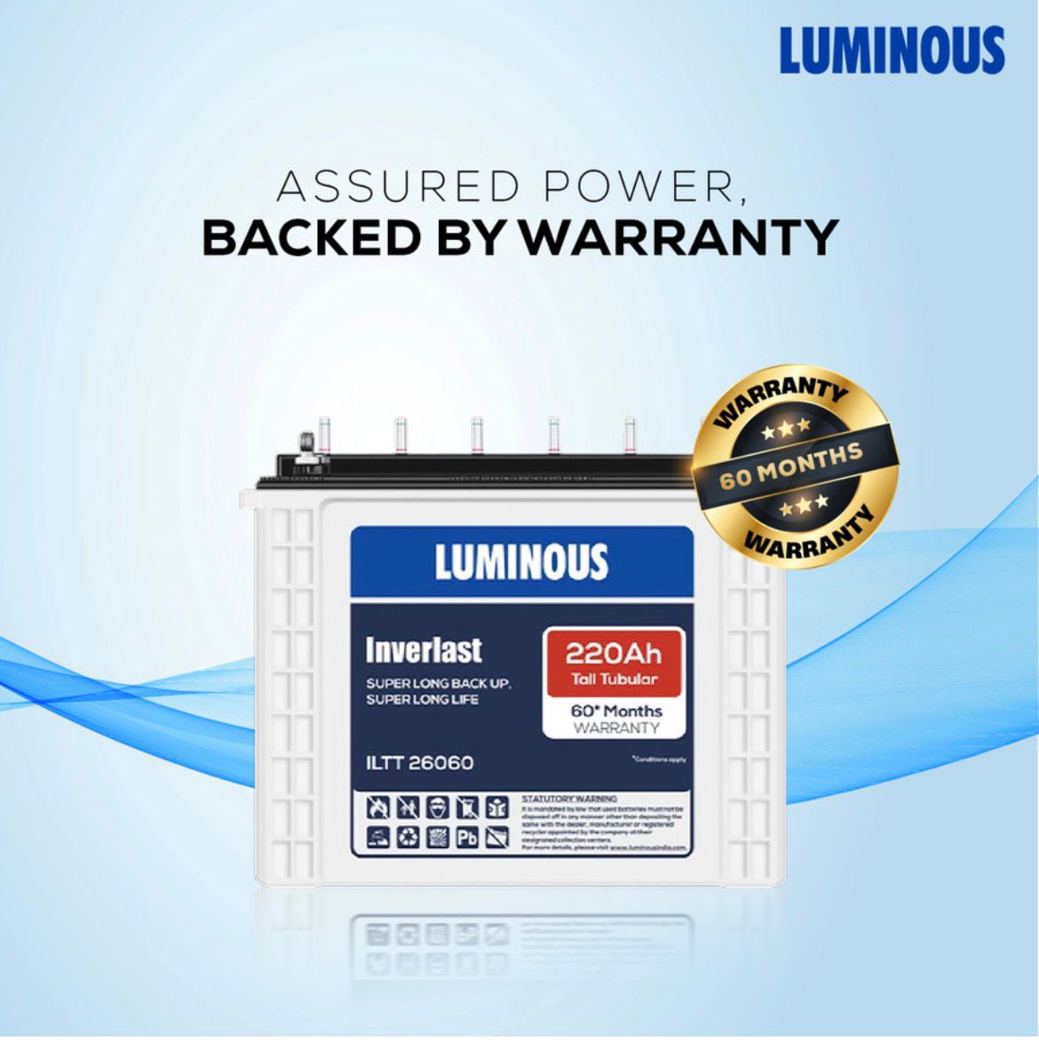 LUMINOUS 60 Months Warranty Tubular Inverter Battery (220 Ah, ILTT26060) - Image 4