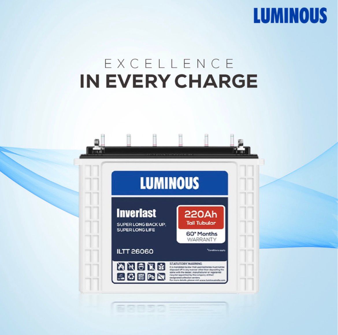LUMINOUS 60 Months Warranty Tubular Inverter Battery (220 Ah, ILTT26060) - Image 5