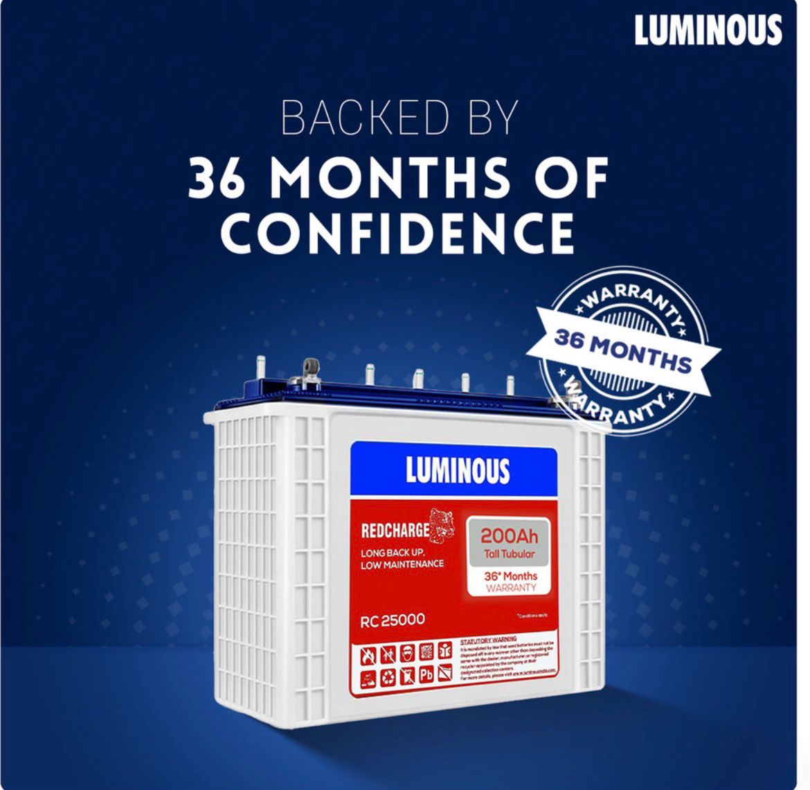 LUMINOUS 36 Months Warranty Tubular Inverter Battery (200 Ah, RC25000) - Image 3