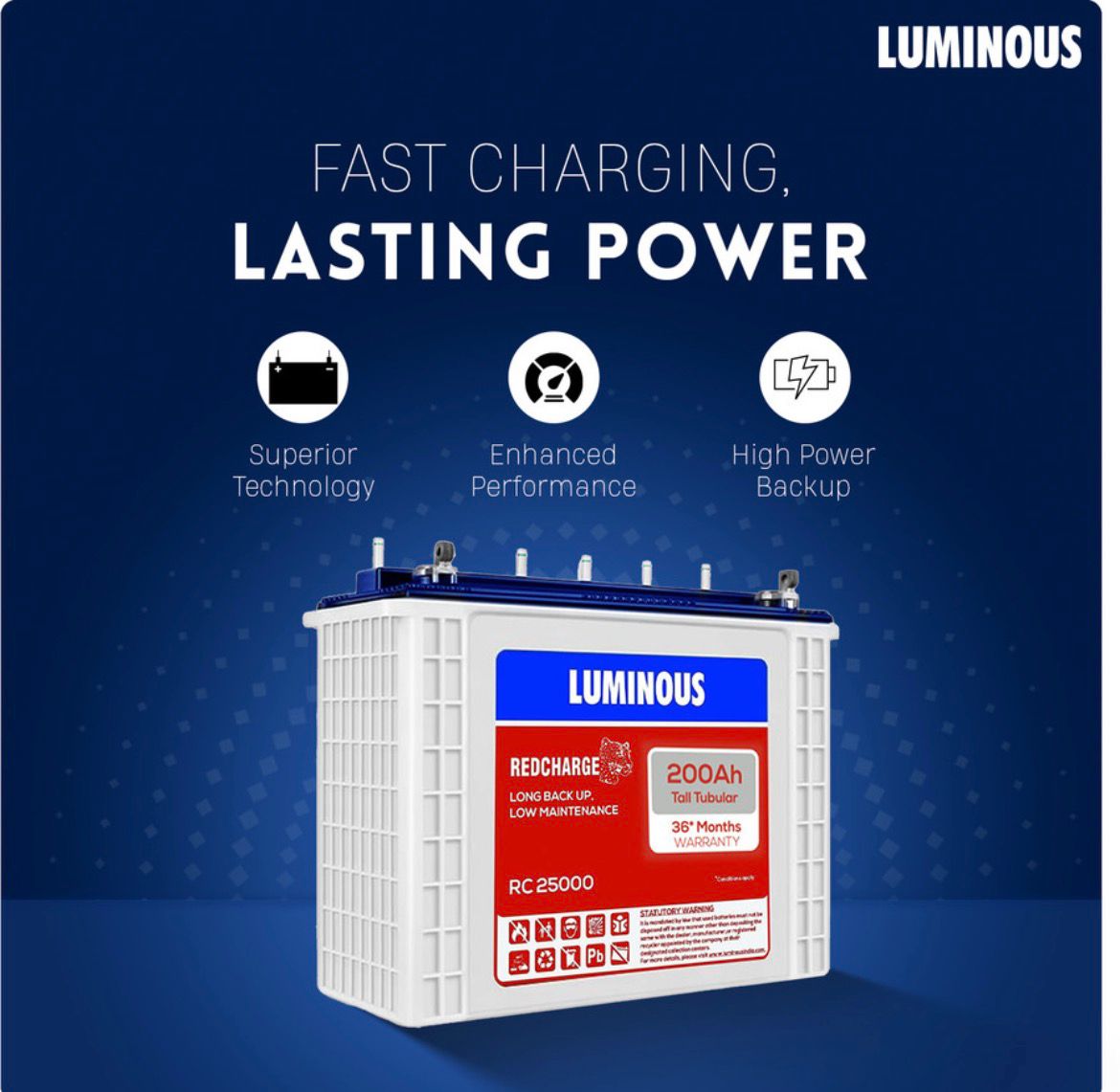 LUMINOUS 36 Months Warranty Tubular Inverter Battery (200 Ah, RC25000) - Image 4