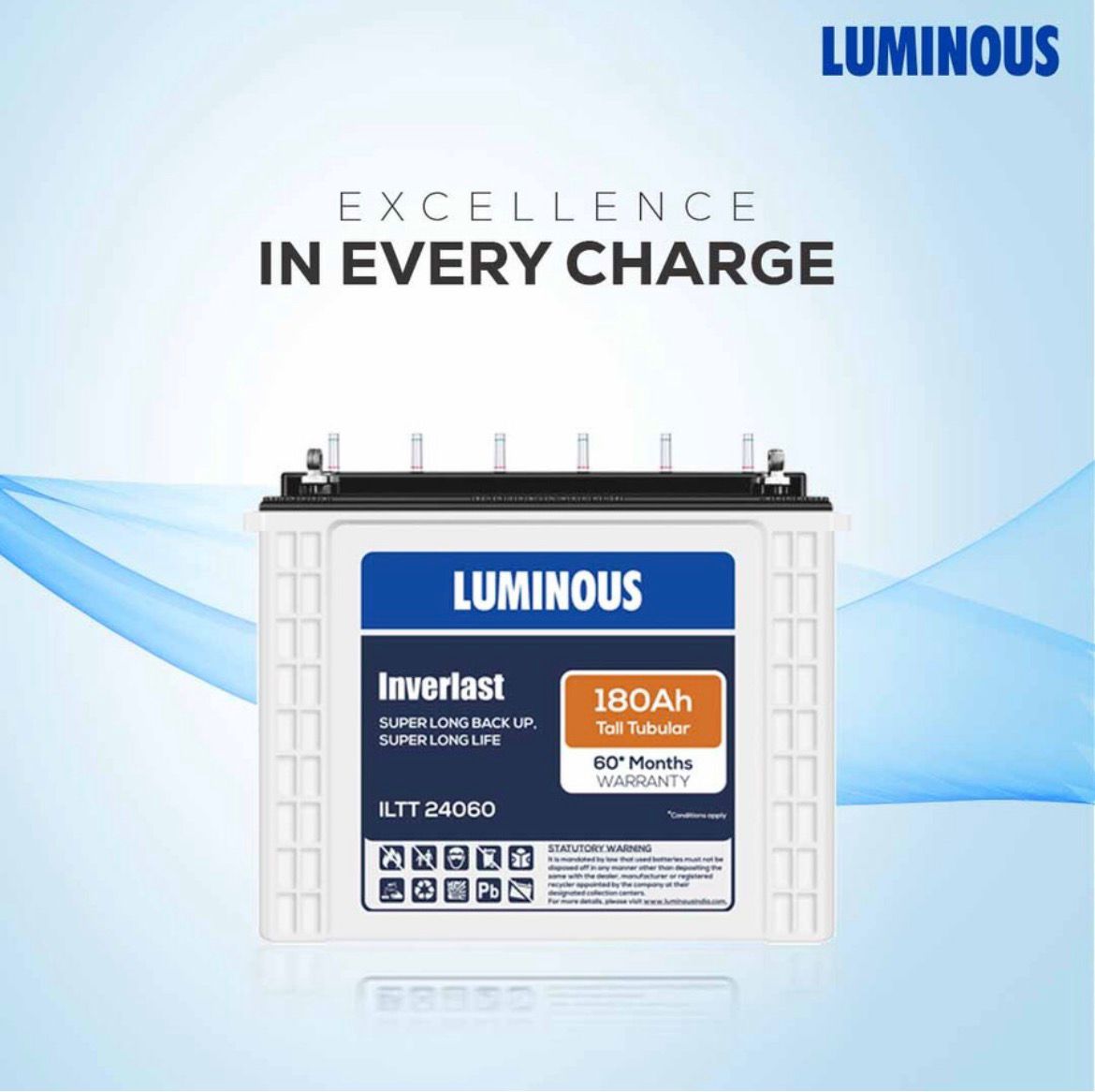 LUMINOUS 60 Months Warranty Tubular Inverter Battery (180 Ah, Inverlast ILTT24060 180Ah Tall Tubular Battery) - Image 3