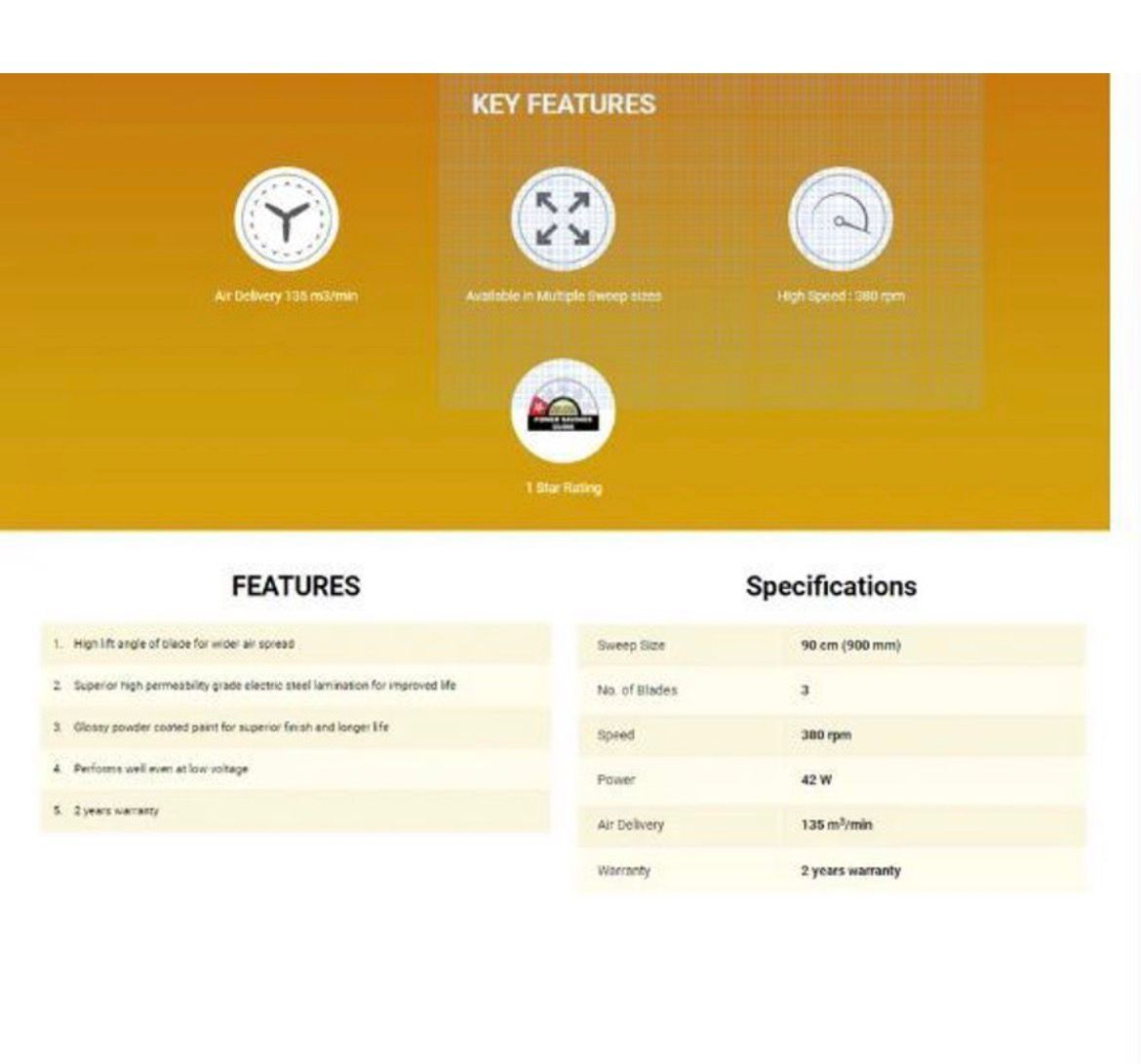 USHA Swift 1 Star 900 WHITE with 2 Year Warranty 900 mm Ceiling Fan (1 Star | White | Pack of 1) - Image 5