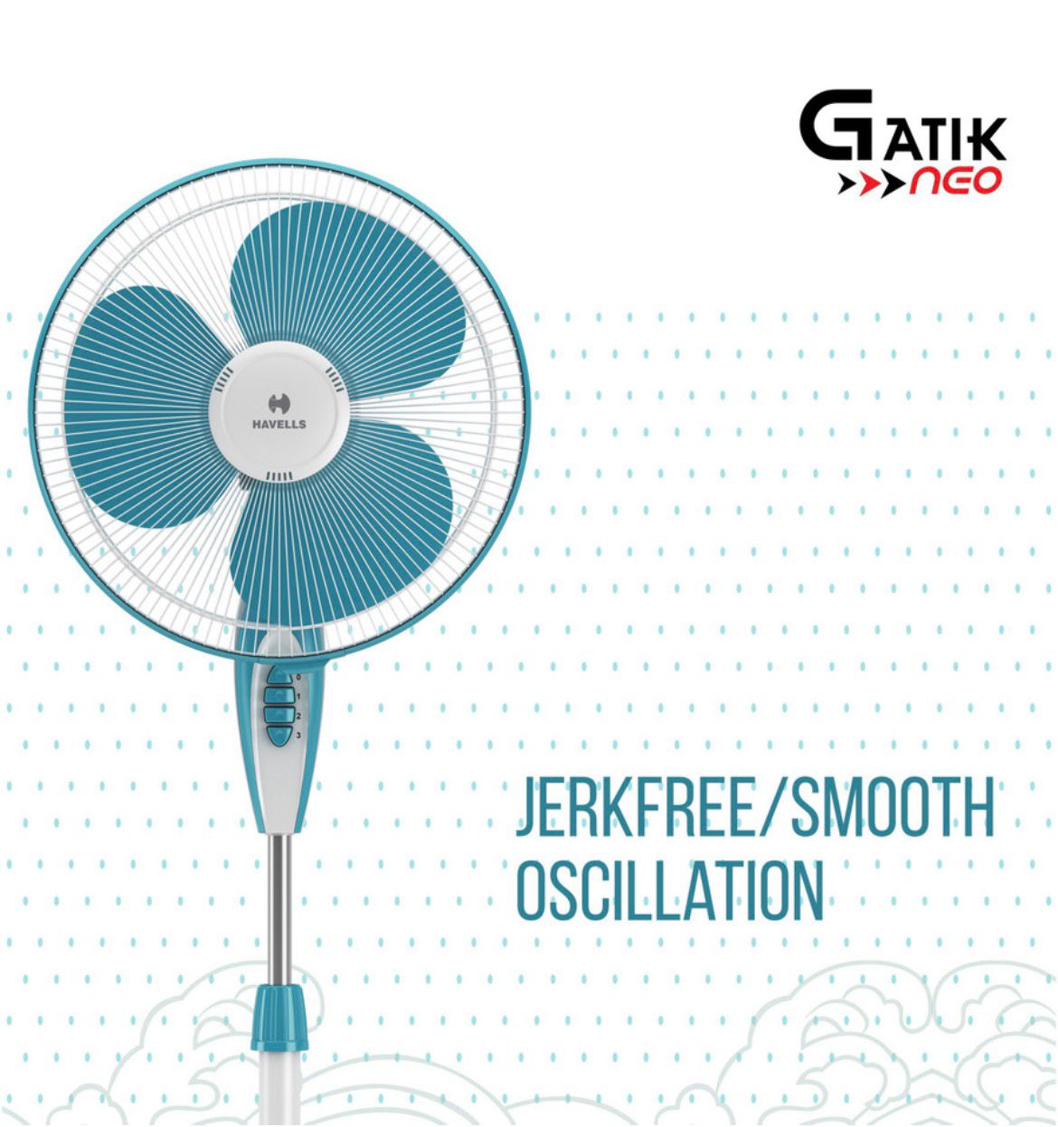 HAVELLS Gatik Neo with 2 Year Warranty 400 mm Pedestal Fan (White Aqua | Pack of 1)