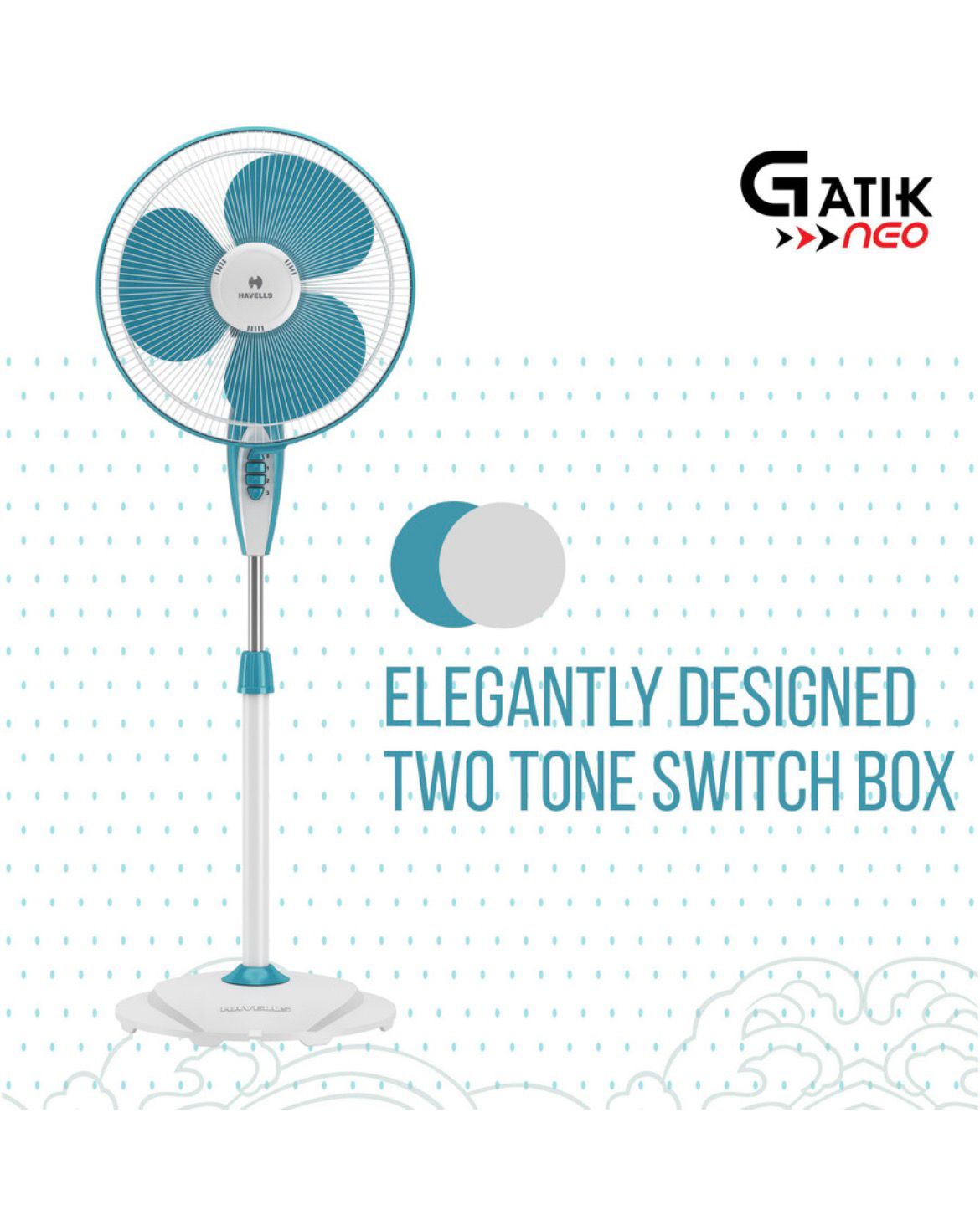 HAVELLS Gatik Neo with 2 Year Warranty 400 mm Pedestal Fan (White Aqua | Pack of 1) - Image 3