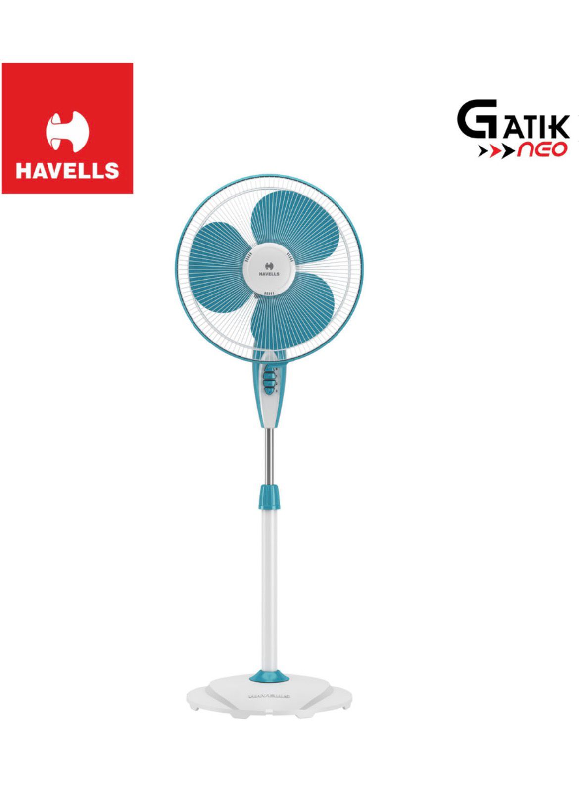 HAVELLS Gatik Neo with 2 Year Warranty 400 mm Pedestal Fan (White Aqua | Pack of 1) - Image 5