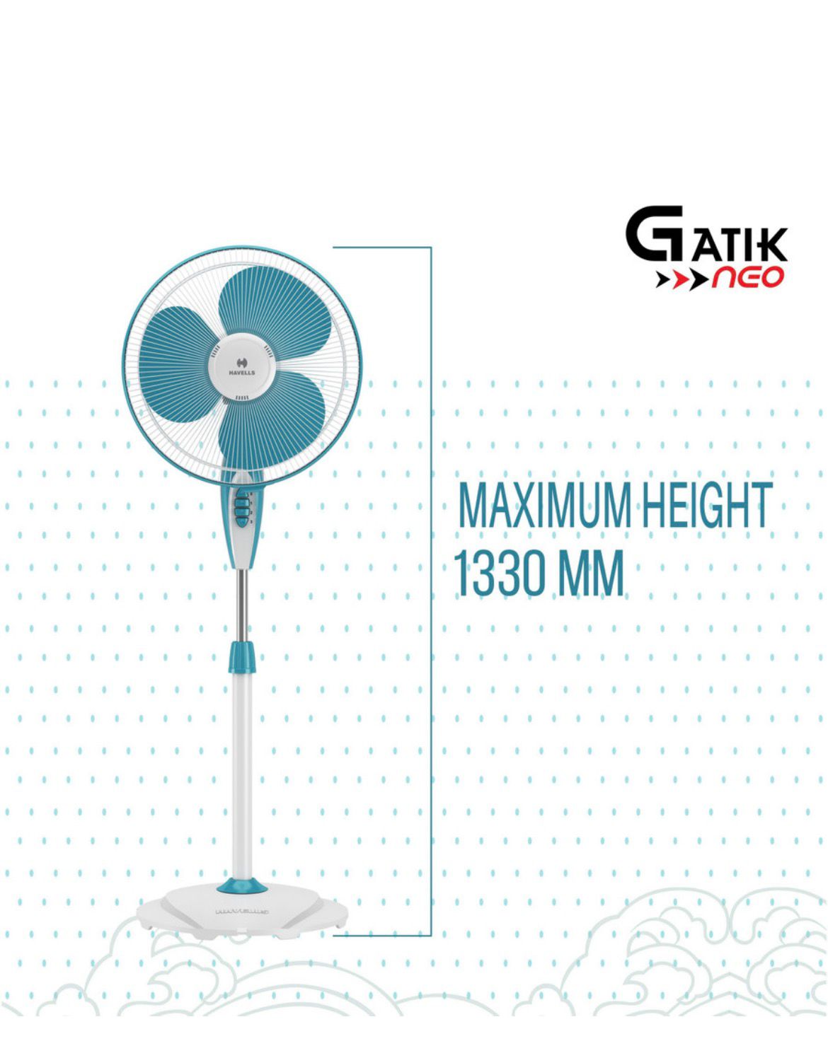 HAVELLS Gatik Neo with 2 Year Warranty 400 mm Pedestal Fan (White Aqua | Pack of 1) - Image 7